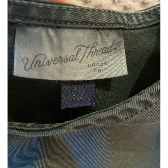 Universal Thread Blouse Top Size XL Hunter Green Denim Fitted Puffy Sleeves - Picture 8 of 11